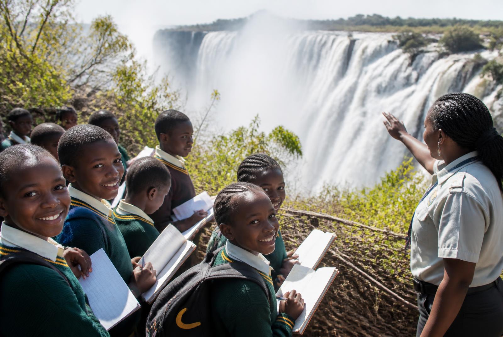 School pupils on an educational tour at Victoria Falls